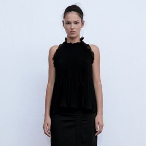 Zara Black Ruffled Pleated Top